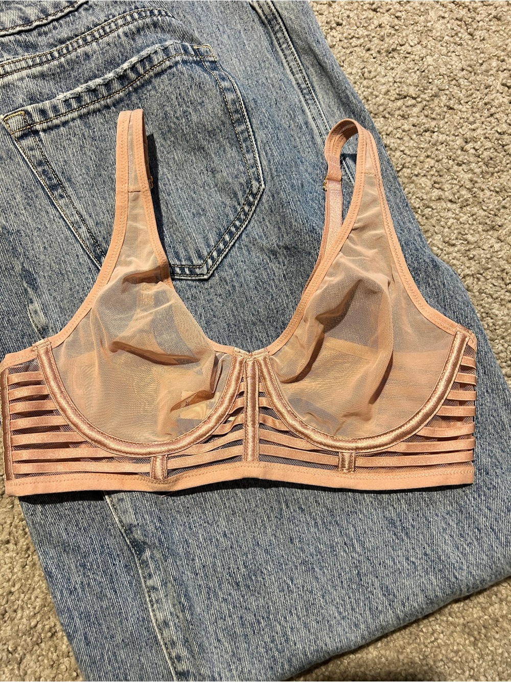 Victoria's Secret Sheer Strappy Underwire Bra in Blush